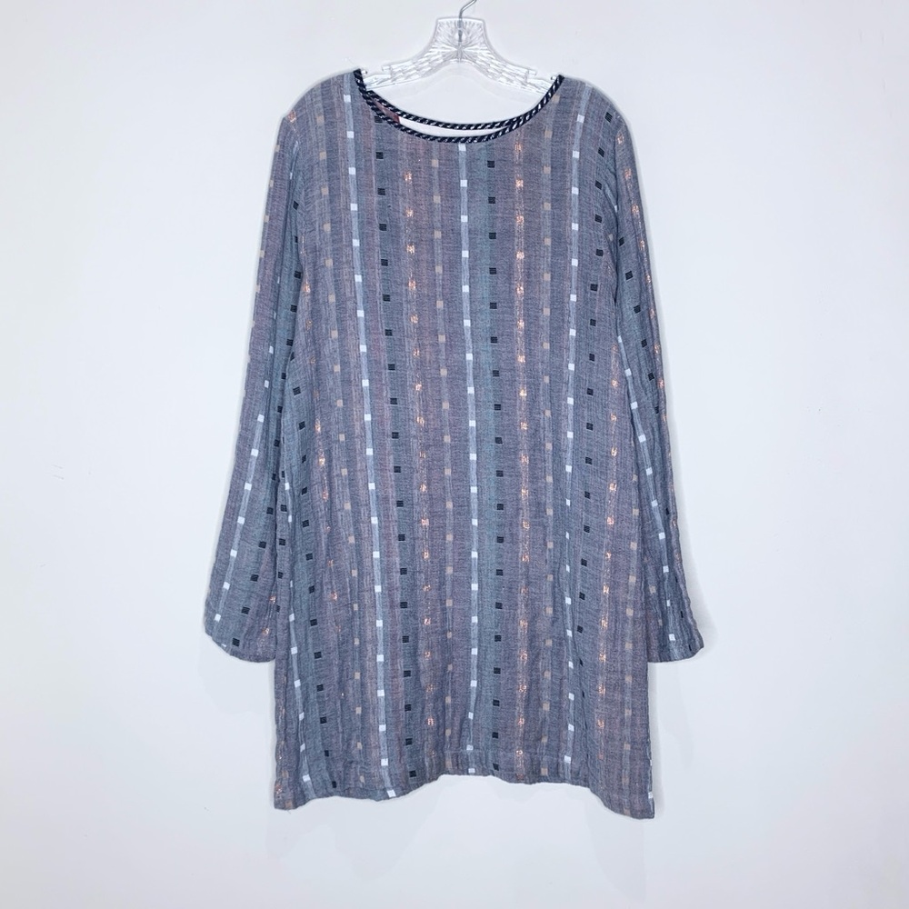 Ace & Jig Comet Shift Dress (Sz L) Long Sleeve Double Gauze Cotton Harmony Grey - Picture 2 of 13
